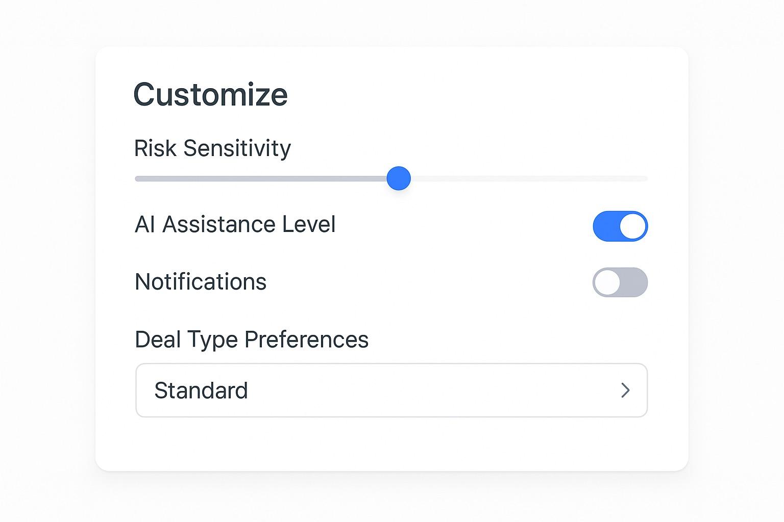 DEALPRINT customization interface for tailoring due diligence questions and workflows
