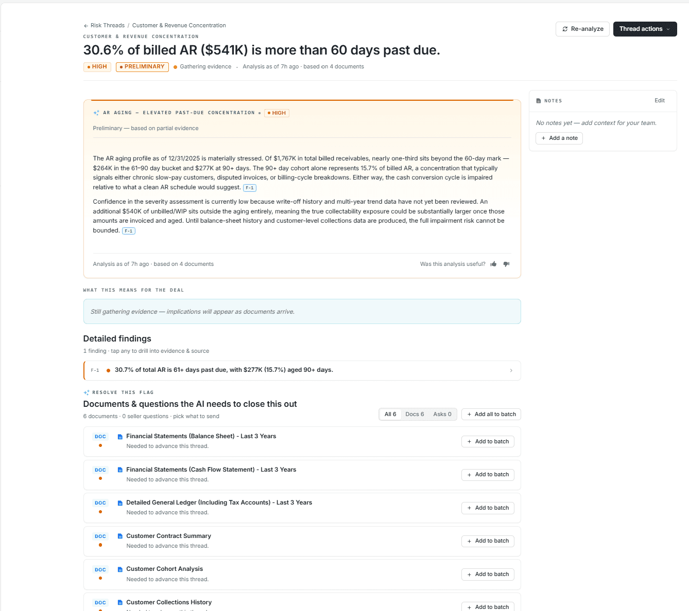 DEALPRINT risk thread drill-down analysis